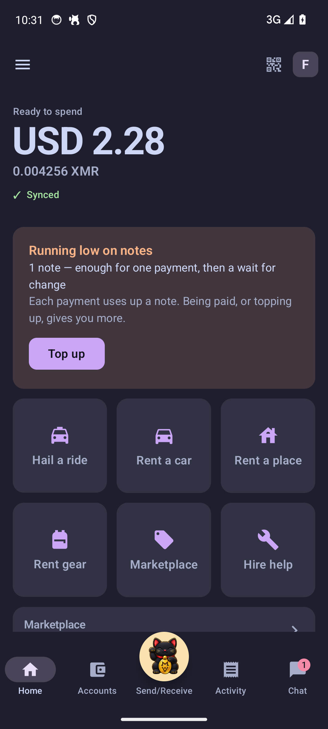 The same home screen in the Mocha dark theme